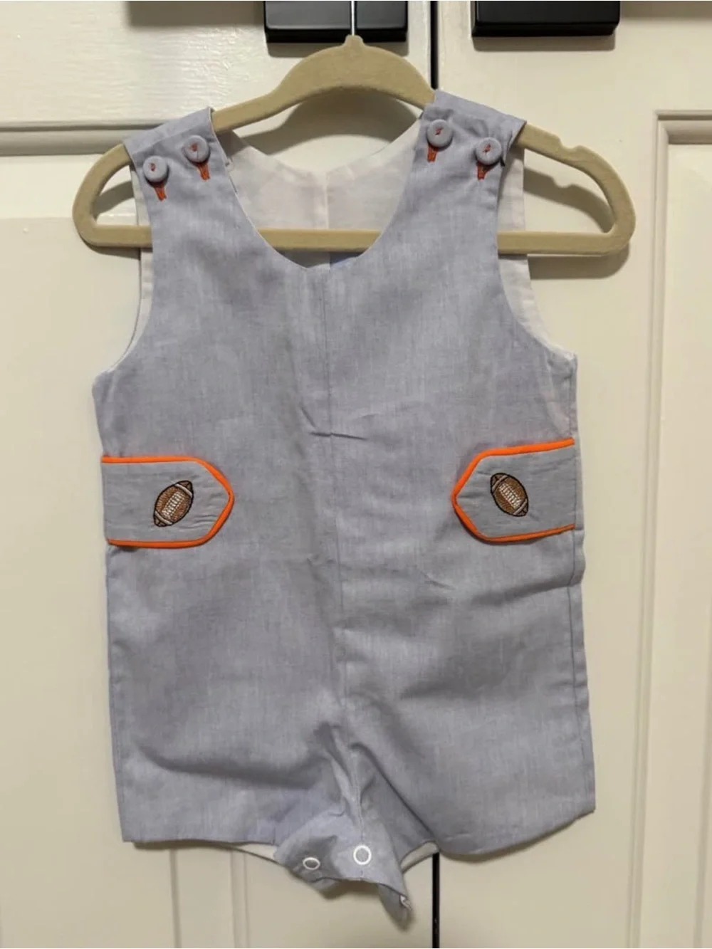 bella bliss Light Blue Boys Football Appliqué One-Piece